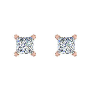 "Pink Passion" 1/4 Carat Princess Cut Diamond Stud Earrings in 14K Rose Gold - Cali & Clyde