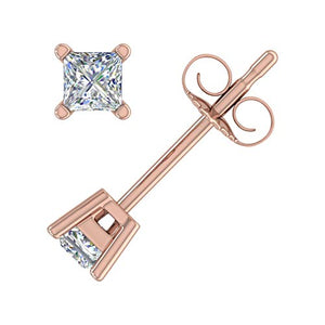 "Pink Passion" 1/4 Carat Princess Cut Diamond Stud Earrings in 14K Rose Gold - Cali & Clyde