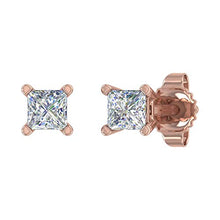 Load image into Gallery viewer, &quot;Pink Passion&quot; 1/4 Carat Princess Cut Diamond Stud Earrings in 14K Rose Gold - Cali &amp; Clyde