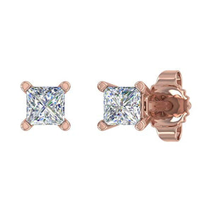 "Pink Passion" 1/4 Carat Princess Cut Diamond Stud Earrings in 14K Rose Gold - Cali & Clyde