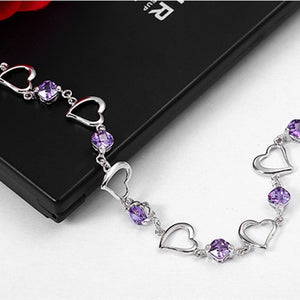 "Purple Hearts" Sterling Silver Bracelets For Ladies - Cali & Clyde