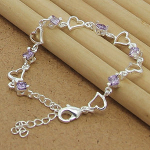 "Purple Hearts" Sterling Silver Bracelets For Ladies - Cali & Clyde